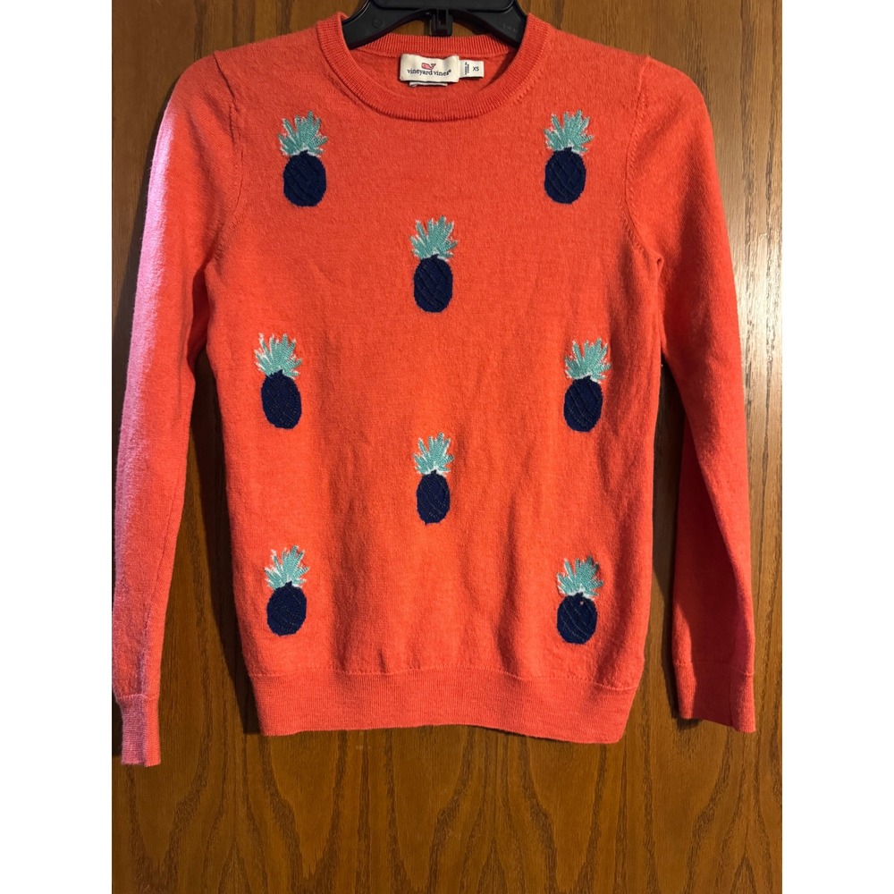 Vineyard Vines Womens XS Merino Wool Pineapple Embroidered Crewneck Sweater